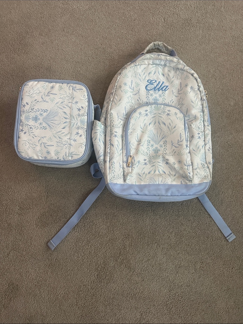 Pottery Barn Teen Backpack and Lunch Bag Set Light Blue Floral